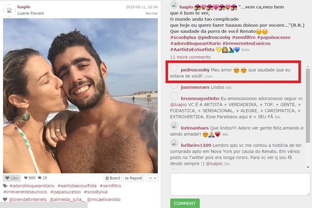 Pedro Scooby retribuiu declaração de Piovani (Foto: Reprodução/Instagram)