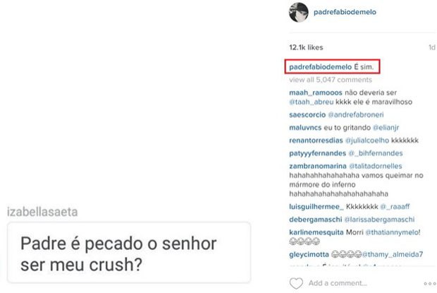 Padre Fábio de Melo responde cantada em seu Instagram