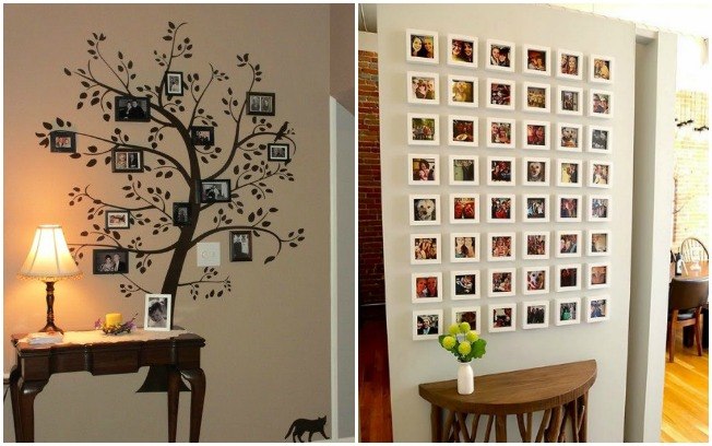 Para organizar os quadros decorativos com fotos de família e amigos%2C prefira uma montagem