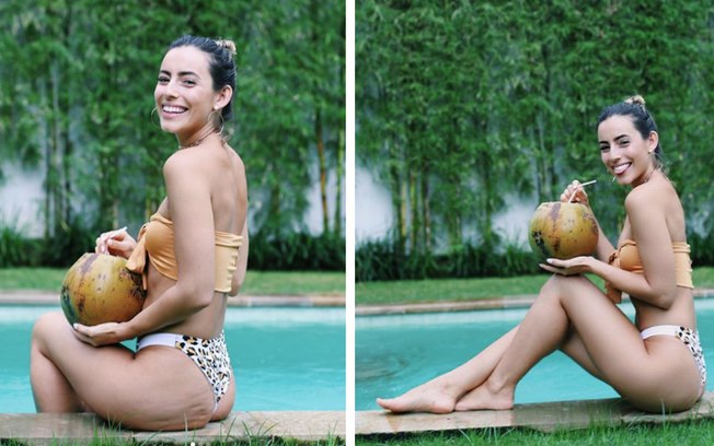 Na esquerda%2C a primeira foto que Madalin tirou em um dia na piscina%2C na direita%2C a foto que acabou postando no dia