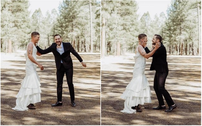 Ao ver o cunhado usando um vestido de noiva no lugar da futura esposa, Val caiu na gargalhada e ficou mais calmo